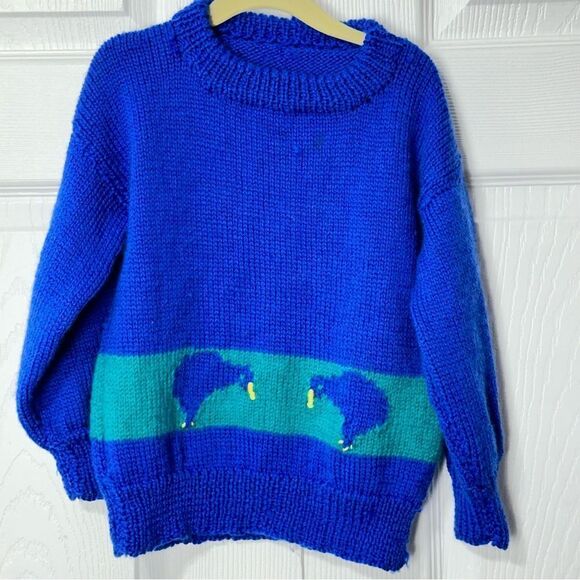 Vintage Children’s Knit Sweaters 2 Homemade Sweaters Ducks Soldiers - Picture 4 of 16